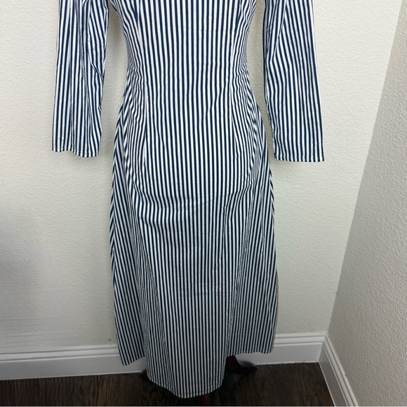 Dainty Jewells Blue‎ White Striped Half Sleeve Button Down Midi Dress - Picture 7 of 8
